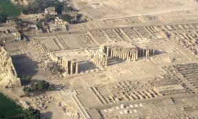 Aerial view of the remains of the Ramesseum, the mortuary temple of Ramesses II.