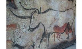 A replica of a painting of an aurochs in Lascaux cave in France. Scientists have estimated these paintings may be 20,000 years old.