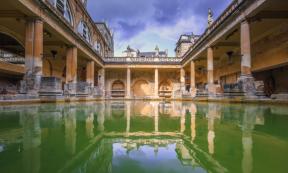 Roman Baths in Bath, England. The house is a well-preserved Roman site for public bathing. 