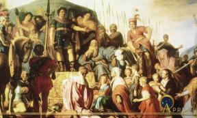 Coriolanus and the Roman matrons by Pieter Lastman (1622) Trinity College, Dublin. (Public Domain)