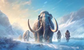 AI representation of Beringia migration with mammoths and humans.            Source: Skrotaa/Adobe Stock