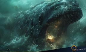 AI image of giant sea monster rising from the depths of the ocean.