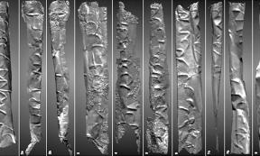 This silver scroll, revealed digitally by a group of researchers, may be an incantation of an 8th century magician in Jordan. The language is unknown, but the practice of placing magical incantations on scrolls and placing them in containers is well known from antiquity. 
