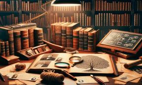 Image of books and family tree diagrams, tracing surname origins. Source: Bazoom