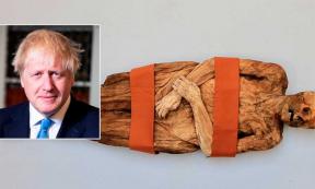 The mummy of Anna Catharina Bischoff (CC). Inset: Boris Johnson (Open Government License)