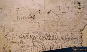 Deliberately preserved graffiti within the German Reichstag in Berlin.