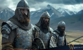 AI image of Slavic male warriors in chain mail.