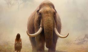 A female prehistoric hunter stands before a mammoth. Source: nsit0108 / Adobe Stock.
