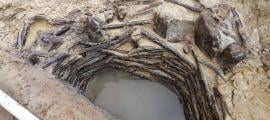 The Bronze Age wooden structure found in Oxfordshire, England.  	Source: Oxford Archaeology via Oxfordshire County Council