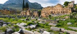 Part of the archaeological site of ancient Corinth in Peloponnese, Greece. Source:   dinosmichail/Adobe Stock