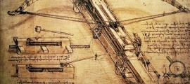 Leonardo da Vinci’s sketch of his invention of the giant crossbow. Public Domain