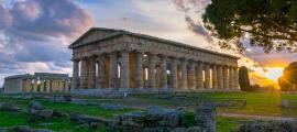 Temples of Poseidon and Hera in the archaeological site of Paestum, Campania, Italy.	Source: Nido Huebl/Adobe Stock
