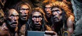 Cavemen puzzled by a mobile phone  ( Blue Planet Studio/Adobe Stock)
