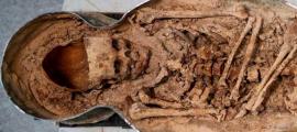 The elongated skull of a nobleman found in one of two lead-line sarcophagi interred in Notre Dame Cathedral.