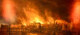 Oil on panel Dutch School painting depicting the Great Fire Of London