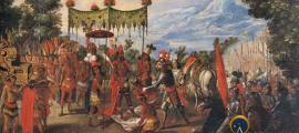 "The Meeting of Cortés and Montezuma,"from the Conquest of Mexico series Mexico (1650+) Jay I. Kislak Collection (Public Domain)