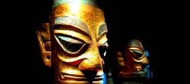 Sanxingdui bronze heads wearing gold foil masks