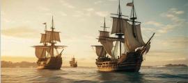 AI image of the three ships of Christopher Columbus: Santa Maria, Niña, and Pinta. Source: Charles/Adobe Stock 