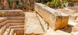 Stone of the Pregnant Woman, an example of ancient high-tech stonework in Hajar al Hibla at Baalbek in Lebanon. 