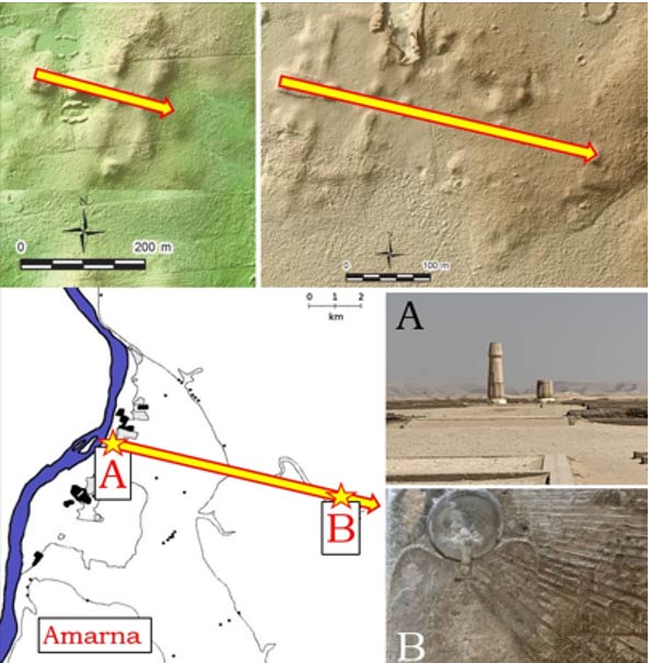 The angle of sunrise orientation (104°) seen using LIDAR at ancient Mexican sites from 1100-750 BCE (top left: Site MFU 15456,