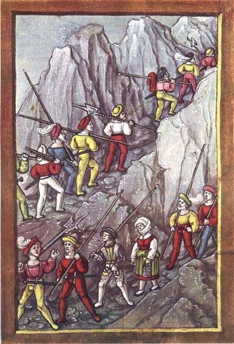 The Swiss pikemen were so famous and successful in battle that they soon became elite Swiss mercenaries for hire. Swiss mercenaries crossing the Alps by painter Diebold Schilling the Younger. (Diebold Schilling the Younger / Public domain)
