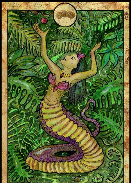 Echidna as depicted on a set of modern tarot cards (samiramay / Adobe Stock)