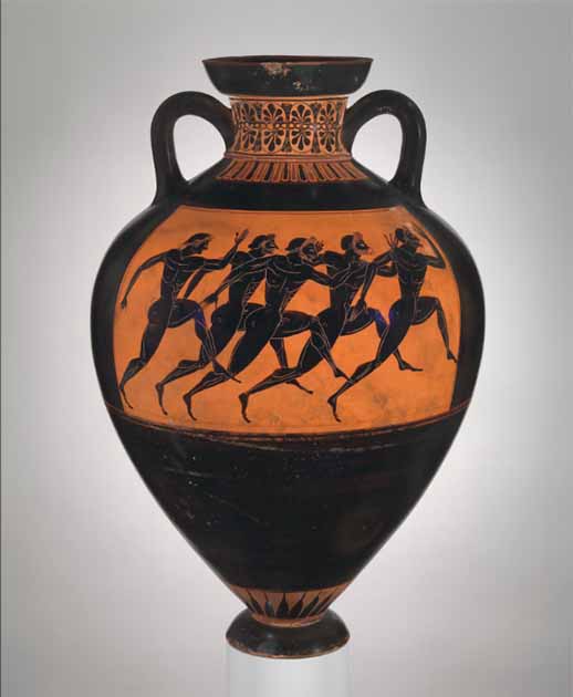A terracotta Panathenaic prize amphora from 530 BC. (The Metropolitan Museum of Art)