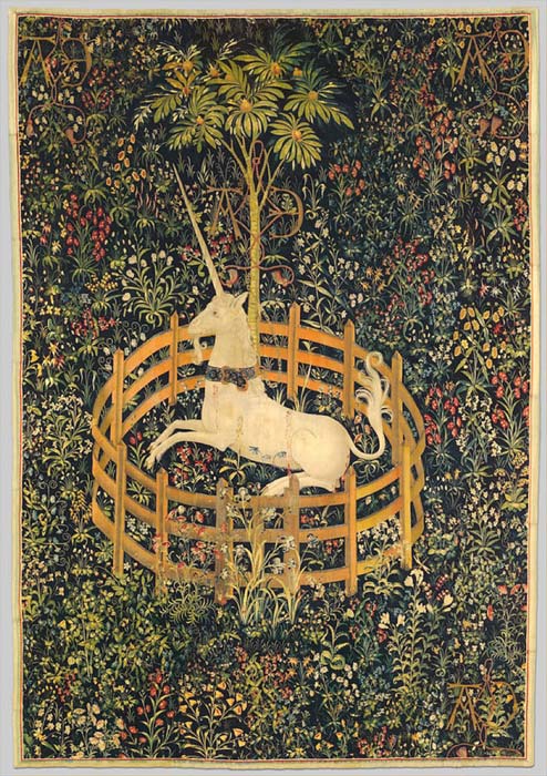 The seventh tapestry of the Unicorn Tapestries - The Unicorn in Captivity. (The Public Domain Review / Public Domain)