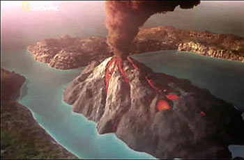 A depiction of the volcanic eruption of Thera
