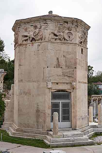 The Tower of the Winds was built by the astronomer Andronikos in the 1st century BC and is located at the Roman Agora of Athens. It was a water clock, sundial, and weathervane. (George E. Koronaios/CC BY-SA 2.0)