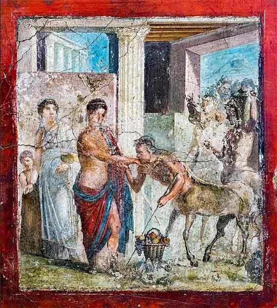 Wall painting of Pirithous and Hippodamia receiving the Centaurs at his wedding. (ArchaiOptix/CC BY-SA 4.0)